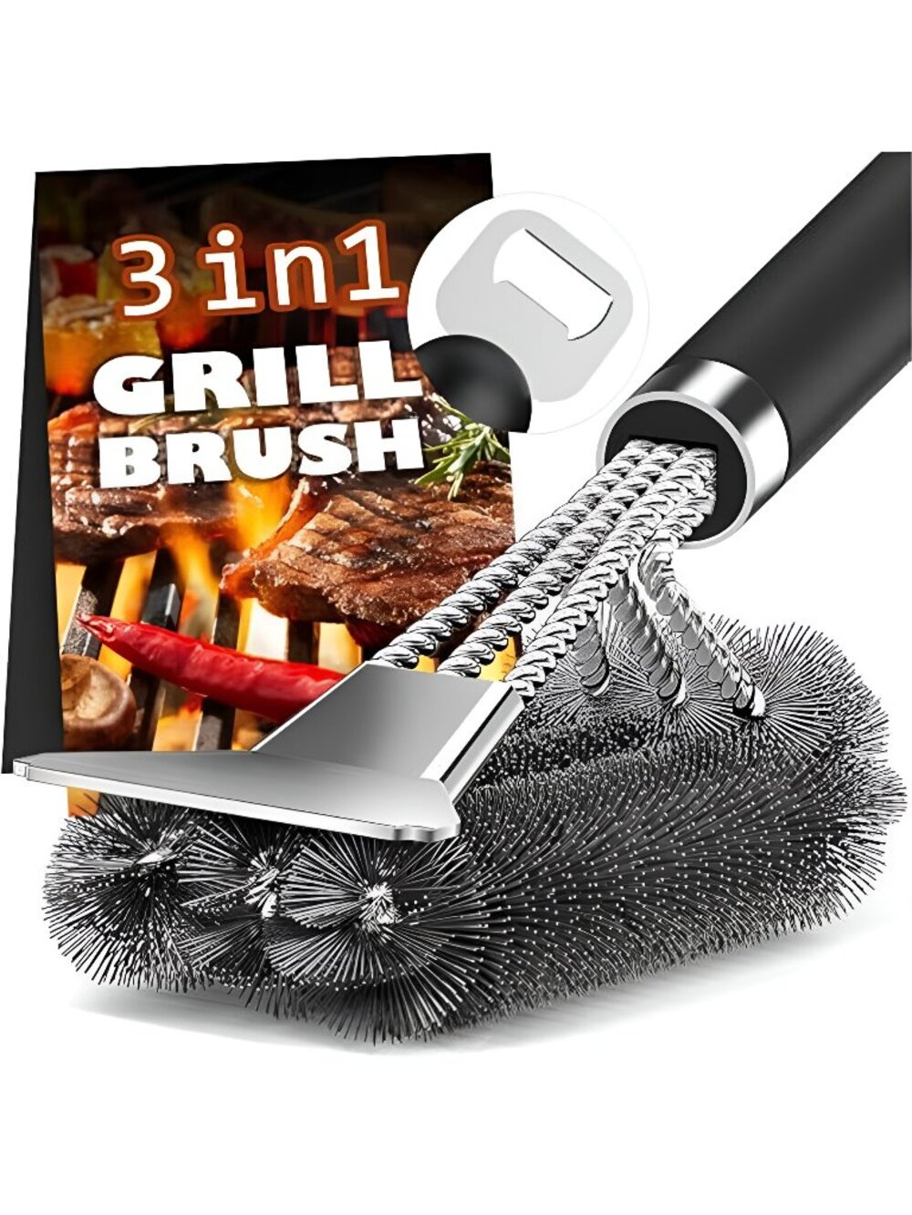 Grill Brush and Scraper-18 Adjustable Handle Safe BBQ Grill Brush for Outdoor -E